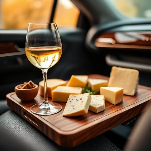 Local cheese board and a glass of wine served on board
